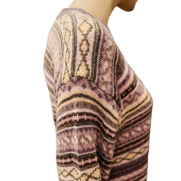 Vintage Man Striped Round Neck Sweater Size M Long Sleeves gold threads - Picture 5 of 9